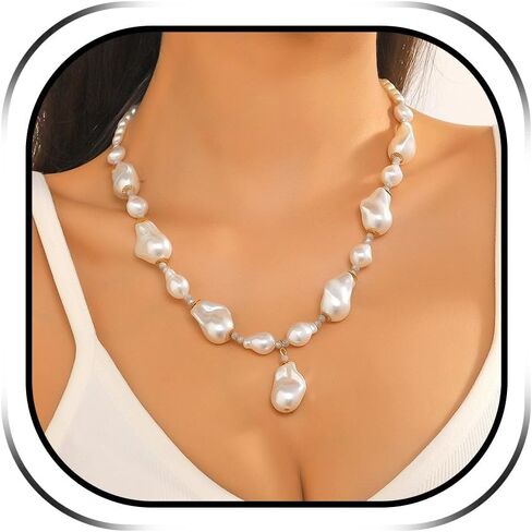 Pearl Charm Necklace Baroque Pearl Choker Necklaces for Women White Faux Pearl Necklace Chunky Pearl Costume Jewelry in Saudi Arabia