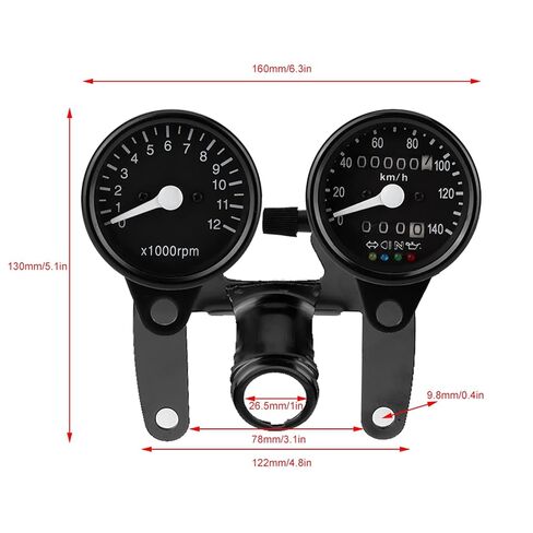 Drfeify Tachometer Speedometer RPM Gauge Black Mechanical Dual Instrument 160 X 130mm with Iron Material Fit for CG125 GN125 in Saudi Arabia