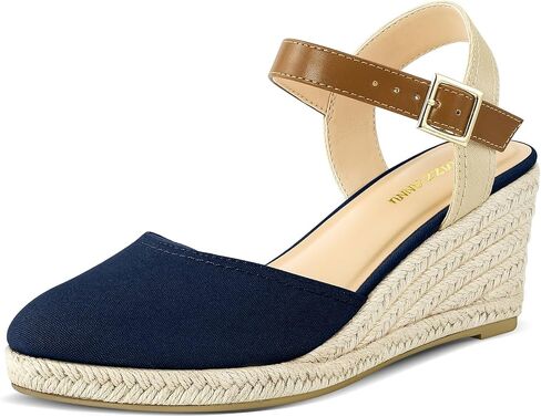 PIZZ ANNU Women's Espadrille Low Wedge Heel Sandals with Buckle Ankle Strap Close Toe Casual Dressy Summer Platform Shoes in Kuwait