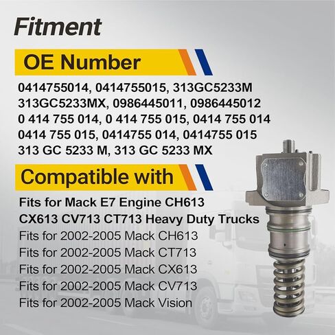 1 قطعة 0414755014 0414755015 مضخة وحدة الوقود الإلكترونية 313GC5233MX 313GC5233M لـ Mack 2003-2006 E7 Series Truck E7 Engine CH613 Vision CX613 Granite CV713 CT713 0986445011 0986445012 in Kuwait