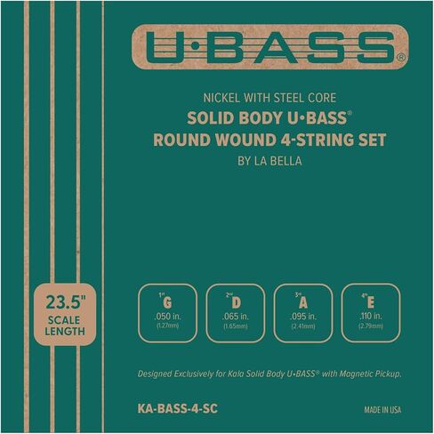 Kala Nickel with Steel Core Solid Body U•BASS® Round Wound 4-String Set by La Bella, Compatible with Kala Solid Body U•BASS® with Magnetic Pickup in Kuwait