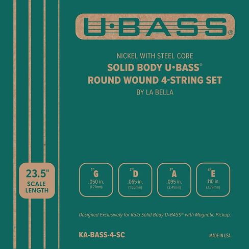 Kala Nickel with Steel Core Solid Body U•BASS® Round Wound 4-String Set by La Bella, Compatible with Kala Solid Body U•BASS® with Magnetic Pickup in Kuwait