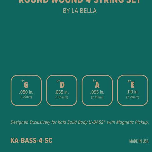 Kala Nickel with Steel Core Solid Body U•BASS® Round Wound 4-String Set by La Bella, Compatible with Kala Solid Body U•BASS® with Magnetic Pickup in Kuwait