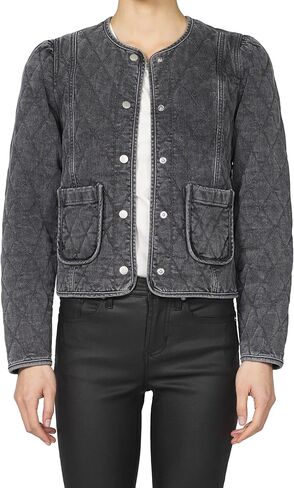 DEAR JOHN Kit Denim Jacket Women's Quilted Button Front Puff Sleeve Fitted Silhouette Stretch Outerwear in Kuwait
