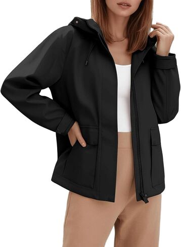 Women's Casual Jacket - Hooded Relaxed Fit Drawstring Waist Lightweight Windproof Outerwear for Daily Wear in Saudi Arabia