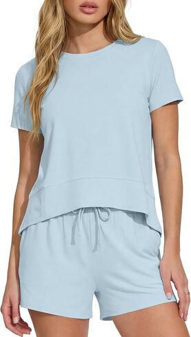 Darong 2 Piece Sets for Women Summer Lounge Wear Casual Short Sleeve Tshirts Shorts Matching Airport Outfit Postpartum in Kuwait