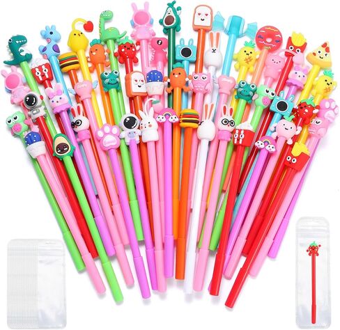 مجموعة أقلام لطيفة مكونة من 140 قطعة - 70 قلم شخصيات ممتعة مع 70 حقيبة أقلام، قلم جل للحيوانات والكرتون للأصدقاء، والمكاتب، وهدايا أعياد الميلاد والكريسماس، وهدايا الحفلات (ملونة) in Kuwait