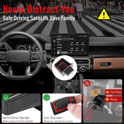 صندوق تخزين للأدراج متوافق مع Toyota Tacoma 2024 2025 2026 & 4Runner 2025 2026 - ملحق تخزين منظم لوحدة التحكم المركزية ABS مع وسادة سيليكون مضادة للانزلاق in Kuwait
