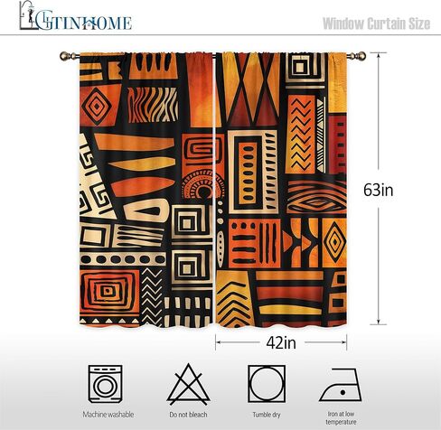 LIGHTINHOME Orange African Curtains 42Wx63H Inch Abstract Afro Tribal Ethnic Historical Africa American Racial Geometric Boho Rod Pocket Bedroom Living Room Window Drapes Treatment Fabric 2 Panels in Kuwait