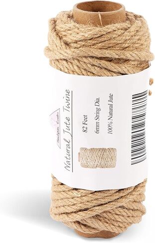 حبل خيوط الجوت الطبيعي 6 مم × 328 قدم سلسلة متينة للحرف اليدوية، تطبيقات البستنة، البستنة المنزلية، عمود خدش القطط، تغليف الهدايا (2 مم) in Kuwait