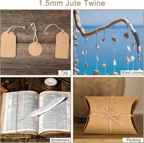 حبل خيوط الجوت الطبيعي 6 مم × 328 قدم سلسلة متينة للحرف اليدوية، تطبيقات البستنة، البستنة المنزلية، عمود خدش القطط، تغليف الهدايا (2 مم) in Kuwait