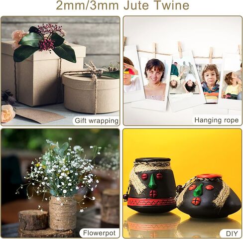 حبل خيوط الجوت الطبيعي 6 مم × 328 قدم سلسلة متينة للحرف اليدوية، تطبيقات البستنة، البستنة المنزلية، عمود خدش القطط، تغليف الهدايا (2 مم) in Kuwait