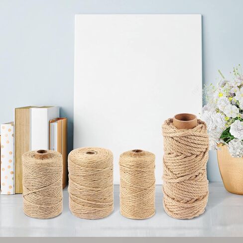 حبل خيوط الجوت الطبيعي 6 مم × 328 قدم سلسلة متينة للحرف اليدوية، تطبيقات البستنة، البستنة المنزلية، عمود خدش القطط، تغليف الهدايا (2 مم) in Kuwait
