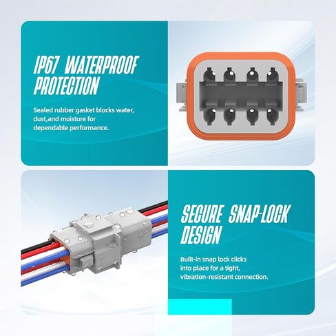 Deutsch DT Connector 8 Pin Kit Gray Waterproof Automotive Electrical Connectors with Solid Terminals and Sealing Plugs for Car Truck Motorcycle Marine Wiring 14–20 AWG，3 Sets in Saudi Arabia
