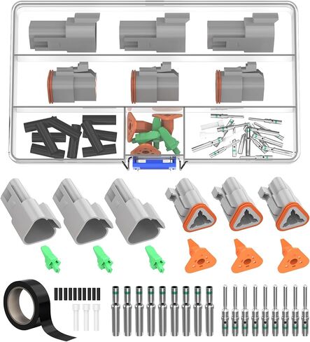 Deutsch DT Connector 8 Pin Kit Gray Waterproof Automotive Electrical Connectors with Solid Terminals and Sealing Plugs for Car Truck Motorcycle Marine Wiring 14–20 AWG，3 Sets in Kuwait