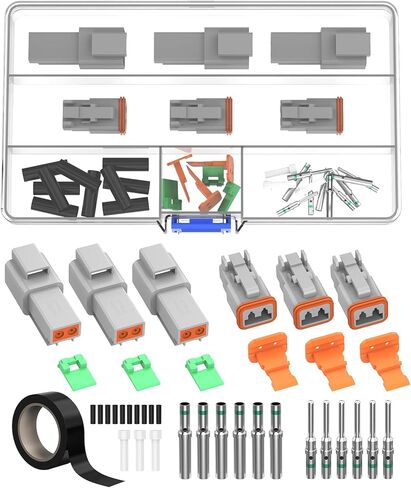 Deutsch DT Connector 8 Pin Kit Gray Waterproof Automotive Electrical Connectors with Solid Terminals and Sealing Plugs for Car Truck Motorcycle Marine Wiring 14–20 AWG，3 Sets in Saudi Arabia