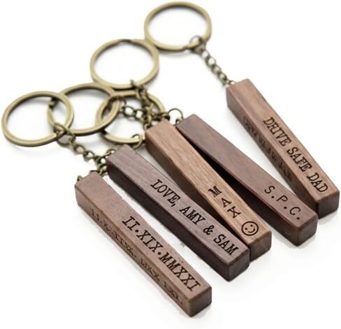 Personalized Wooden Keychain, Custom Engraved Walnut Wood Key Fob with Name or Logo, Rustic Minimalist Design in Saudi Arabia