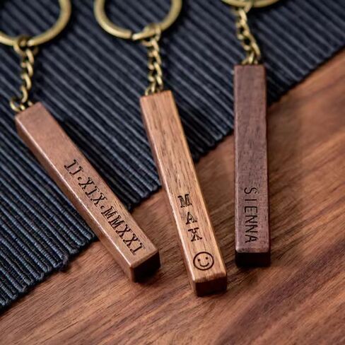 Personalized Wooden Keychain, Custom Engraved Walnut Wood Key Fob with Name or Logo, Rustic Minimalist Design in Saudi Arabia