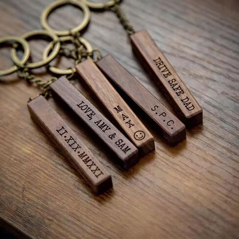 Personalized Wooden Keychain, Custom Engraved Walnut Wood Key Fob with Name or Logo, Rustic Minimalist Design in Saudi Arabia