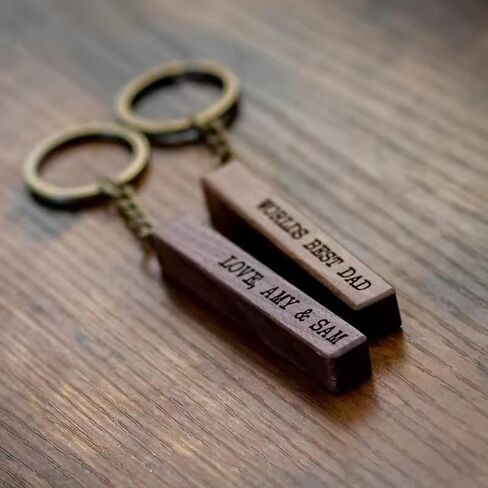 Personalized Wooden Keychain, Custom Engraved Walnut Wood Key Fob with Name or Logo, Rustic Minimalist Design in Saudi Arabia