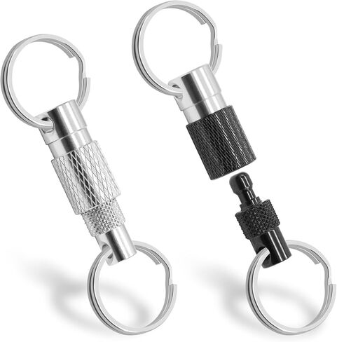 Quick Release Keychain for Men 2 Pack Detachable Key Ring with Secure Lock 360° Swivel,Pull Apart Keychain Includes 2 Split Rings,Aluminum Alloy Car Key Holder for Purse,Bag,Belt Loop (Black,Silver) in Kuwait