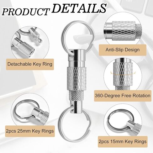 Quick Release Keychain for Men 2 Pack Detachable Key Ring with Secure Lock 360° Swivel,Pull Apart Keychain Includes 2 Split Rings,Aluminum Alloy Car Key Holder for Purse,Bag,Belt Loop (Black,Silver) in Kuwait