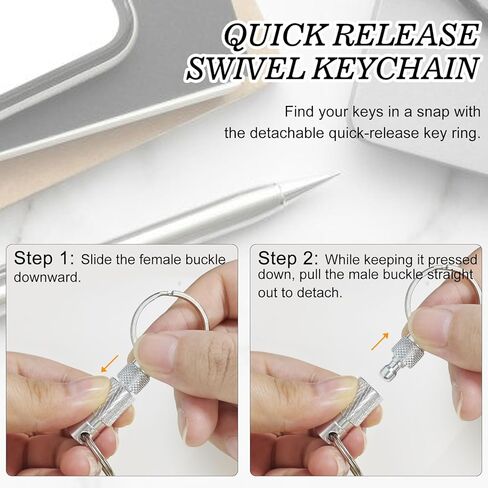 Quick Release Keychain for Men 2 Pack Detachable Key Ring with Secure Lock 360° Swivel,Pull Apart Keychain Includes 2 Split Rings,Aluminum Alloy Car Key Holder for Purse,Bag,Belt Loop (Black,Silver) in Kuwait