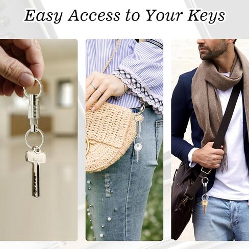Quick Release Keychain for Men 2 Pack Detachable Key Ring with Secure Lock 360° Swivel,Pull Apart Keychain Includes 2 Split Rings,Aluminum Alloy Car Key Holder for Purse,Bag,Belt Loop (Black,Silver) in Kuwait