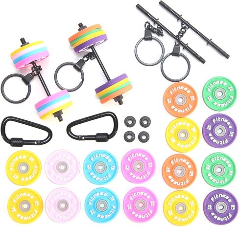 2 Sets Barbell Keychain Kit, 16 Silicone Weight Plates in 7 Colors with Metal Bars, DIY Fitness Dumbbell Keyrings for Gym Bags, Keys & Backpacks in Saudi Arabia