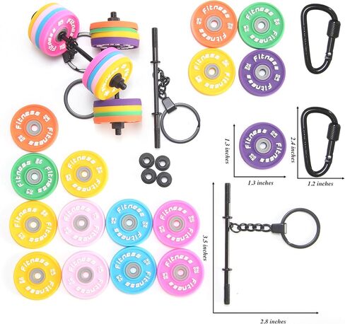 2 Sets Barbell Keychain Kit, 16 Silicone Weight Plates in 7 Colors with Metal Bars, DIY Fitness Dumbbell Keyrings for Gym Bags, Keys & Backpacks in Saudi Arabia