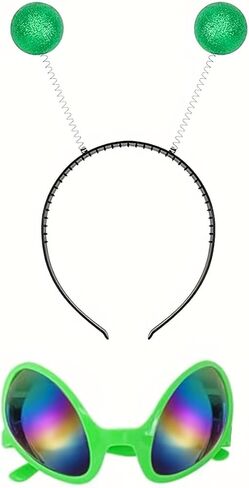 2 Pcs Alien Costume Set for Adults Glitter Antenna Headband & Rainbow Lens Glasses, Halloween Space Party Accessories for Men and Women in Saudi Arabia