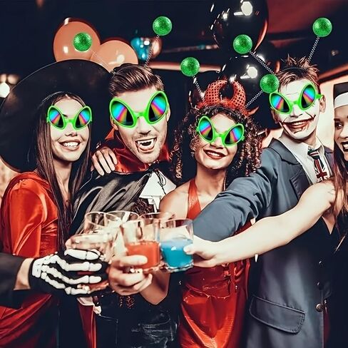 2 Pcs Alien Costume Set for Adults Glitter Antenna Headband & Rainbow Lens Glasses, Halloween Space Party Accessories for Men and Women in Saudi Arabia