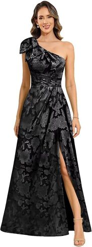 Floral Mother of The Bride Dresses for Women One Shoulder Chiffon Long Formal Dress with Bow Evening Gown with Slit in Kuwait