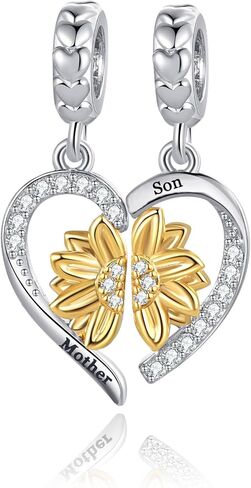 GMXLin Sunflower Charm Mom Mother Daughter Son Sister Set Heart Puzzle Charm Compatible with Pandora Bracelet in Saudi Arabia