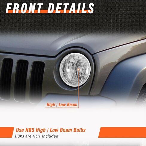 Headlights Assembly for 2002 2003 2004 Liberty Compatible with 02 03 04 Liberty Halogen Headlight Chrome housing Replacement Driver and Passenger Side in Kuwait