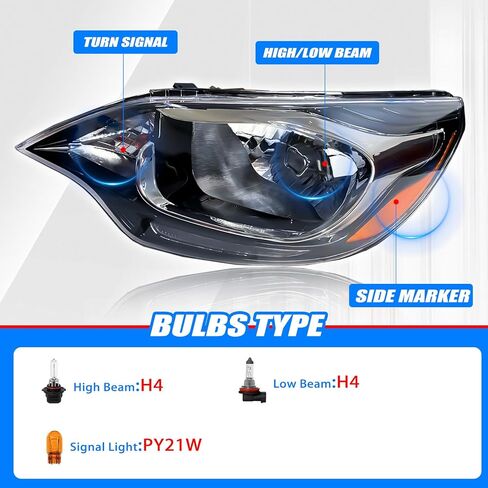 Headlight Assembly Compatible with 2012-2017 Kia Rio w/Bulbs Halogen Headlamp (Left and Right) in Saudi Arabia