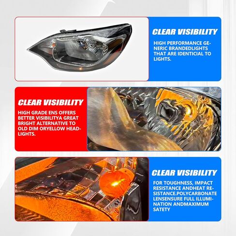 Headlight Assembly Compatible with 2012-2017 Kia Rio w/Bulbs Halogen Headlamp (Left and Right) in Saudi Arabia