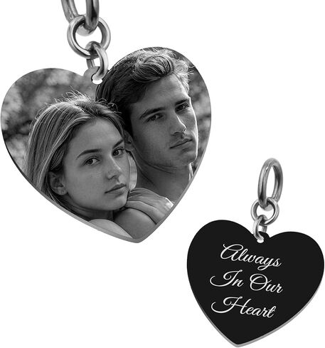 Qina C Heart Plate Engraving Personalized Photo and Message Pendant Dangle Charm Bead for European Charm Bracelets in Saudi Arabia