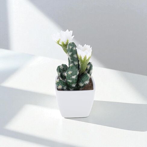 1 Pcs Artificial Plants Multi-Head Cactus Artificial Potted Plant Plastic White 7.7x7.7x17cm in Saudi Arabia