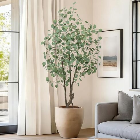 شجرة الأوكالبتوس الاصطناعية بطول 5 أقدام، نبات صناعي كبير وأشجار حرير وهمية مع وعاء للمنزل والمكتب وغرفة المعيشة وغرفة النوم والديكور الداخلي والخارجي (طوله 5 أقدام) in Kuwait