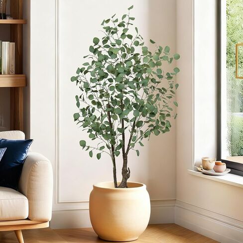 شجرة الأوكالبتوس الاصطناعية بطول 5 أقدام، نبات صناعي كبير وأشجار حرير وهمية مع وعاء للمنزل والمكتب وغرفة المعيشة وغرفة النوم والديكور الداخلي والخارجي (طوله 5 أقدام) in Kuwait
