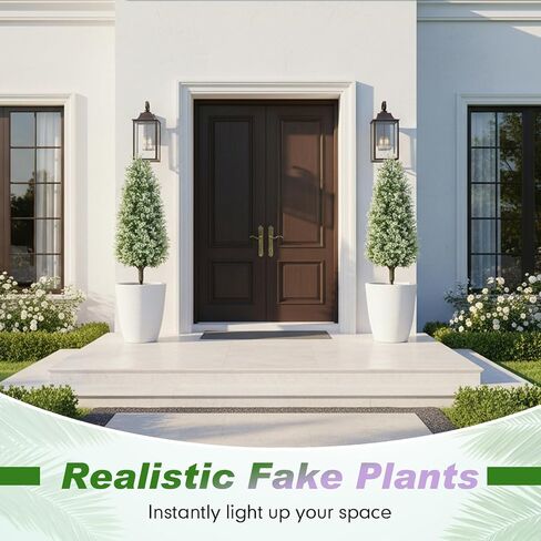 3FT Artificial Topiary Trees Outdoor Set of 2, Faux Boxwood Trees with Ground Spikes & White Berries, UV Resistant Lifelike Faux Plants for Front Porch, Garden Landscaping, Patio & Yard Decor in Saudi Arabia