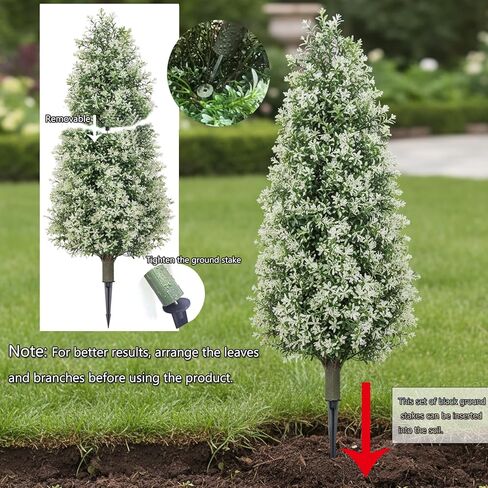 3FT Artificial Topiary Trees Outdoor Set of 2, Faux Boxwood Trees with Ground Spikes & White Berries, UV Resistant Lifelike Faux Plants for Front Porch, Garden Landscaping, Patio & Yard Decor in Saudi Arabia