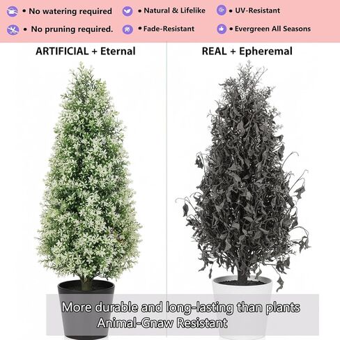 3FT Artificial Topiary Trees Outdoor Set of 2, Faux Boxwood Trees with Ground Spikes & White Berries, UV Resistant Lifelike Faux Plants for Front Porch, Garden Landscaping, Patio & Yard Decor in Saudi Arabia