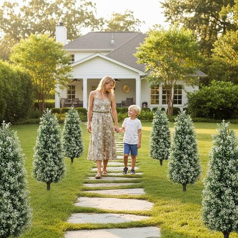 3FT Artificial Topiary Trees Outdoor Set of 2, Faux Boxwood Trees with Ground Spikes & White Berries, UV Resistant Lifelike Faux Plants for Front Porch, Garden Landscaping, Patio & Yard Decor in Saudi Arabia