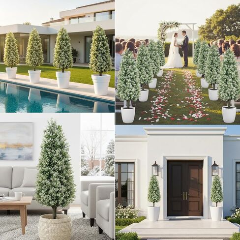3FT Artificial Topiary Trees Outdoor Set of 2, Faux Boxwood Trees with Ground Spikes & White Berries, UV Resistant Lifelike Faux Plants for Front Porch, Garden Landscaping, Patio & Yard Decor in Saudi Arabia