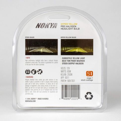Nokya Hyper Yellow Pro Halogen Headlight Bulbs 9011-2500K 65W 12V NOK7631 in Kuwait