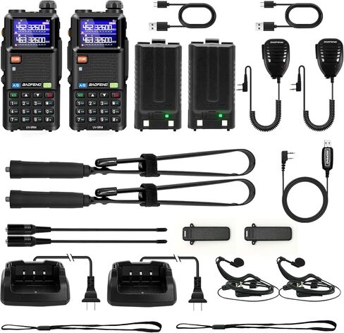 راديو BAOFENG 5RM 10W متعدد الموجات، راديو هام طويل المدى UV-5RM راديو محمول لعشاق جهاز الاتصال اللاسلكي، راديو محمول ثنائي الاتجاه مع سماعة أذن مجاري الهواء، كابل شحن USB-C، بطارية 2500 مللي أمبير في الساعة (عبوتان) in Saudi Arabia