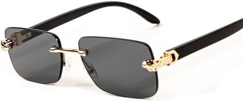 Street Knitted Luxury Gold Frame Unisex Rectangular Rimless Dark Black Tint Lens Retro 90's Stylish Leopard Head Hip Hop Sun Glasses Frameless Square Buffs Summer Shades Sunglasses For Men And Women in Saudi Arabia
