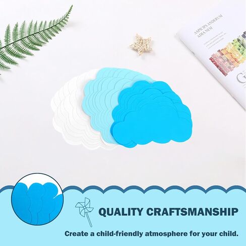 Cloud Wall Decals & Cutouts - Cloud Decor for Nursery, Home, Classroom & Party - 120Pcs Blue and White Clouds, Thick Cardstock, Easy Peel and Stick, Removable Decorations in Saudi Arabia